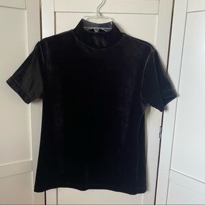 Carolyn Taylor high neck brown velvet top. Short sleeve. Size Medium